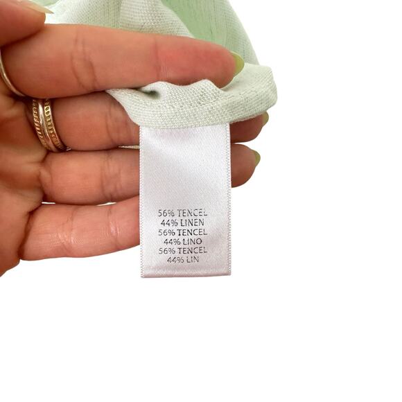 Worth Pastel Green Linen Blend Sleeveless Button Up Ruffle Mock Neck Shirt - Picture 9 of 10